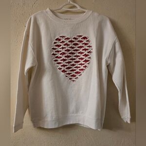 Hanes White Sweater with Red Heart Design